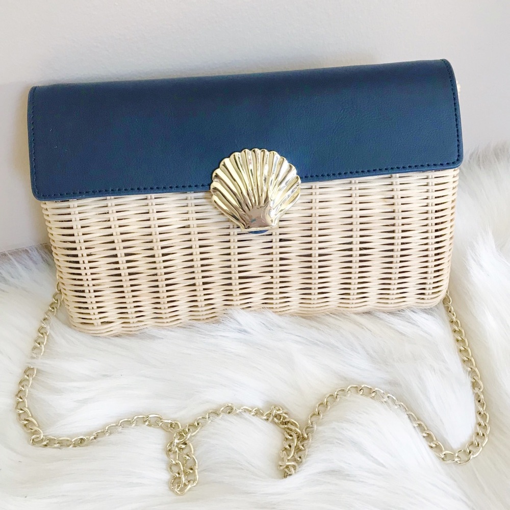 NWOT Talbots Rattan And Leather Bag